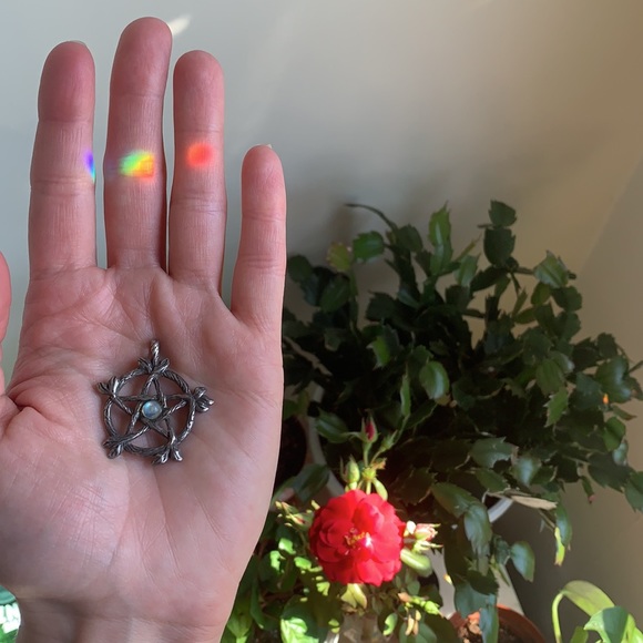 VINTAGE 925 silver moonstone twig branch pentacle necklace Comes - Picture 7 of 8